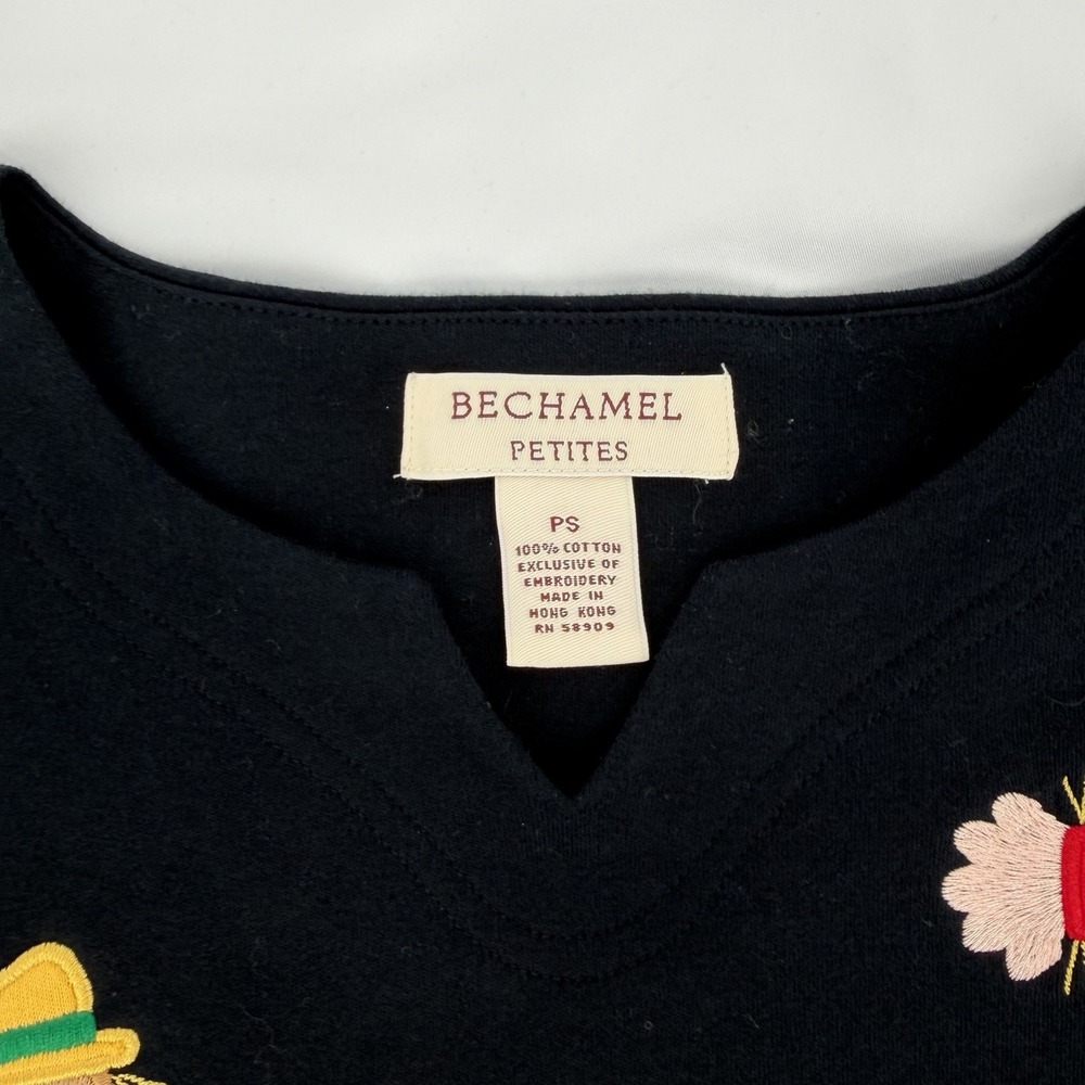 Bechamel Petites Sz S Embroidered Scarecrow Shirt Corn Birds Fall Holiday Top - Picture 5 of 5